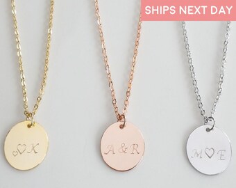 disc necklace initial dainty personalized