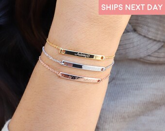 14K Solid Gold Bracelet-Personalized Minimalist Date Bar Bracelet G\u0130FT FOR HER-Christmas Gifts Custom Personalized Date Bar Bracelet