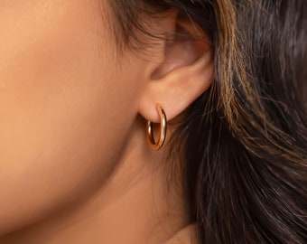 Small Gold Hoop Earring for your Everyday Stack Minimalist Delicate Jewelry Gift for her - B008