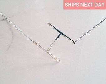 925 Silver Initial Necklace Sideways 