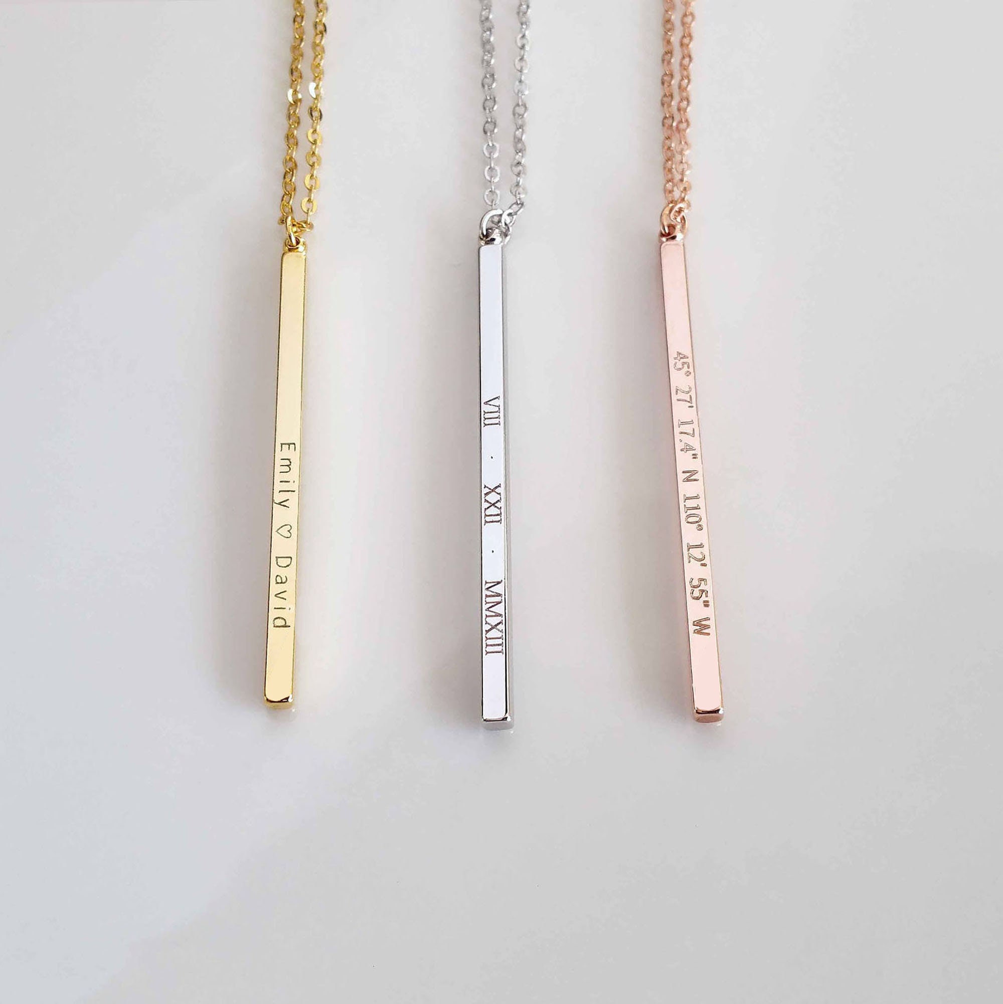 Vertical Necklace 4 Sided Bar Necklace Personalized Gift Name - Etsy