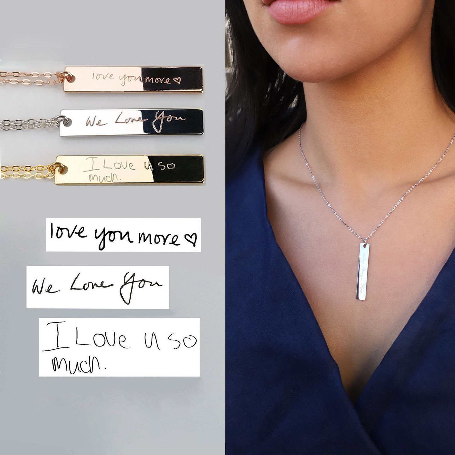 Handwriting Necklace Real Handwriting Engraved Memorial Gift Etsy