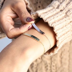 Sterling Silver Bar Bracelet – Personalized Engraved Nameplate Jewelry Gift for Her, Minimalist Custom Bracelet, Christmas Gift Idea