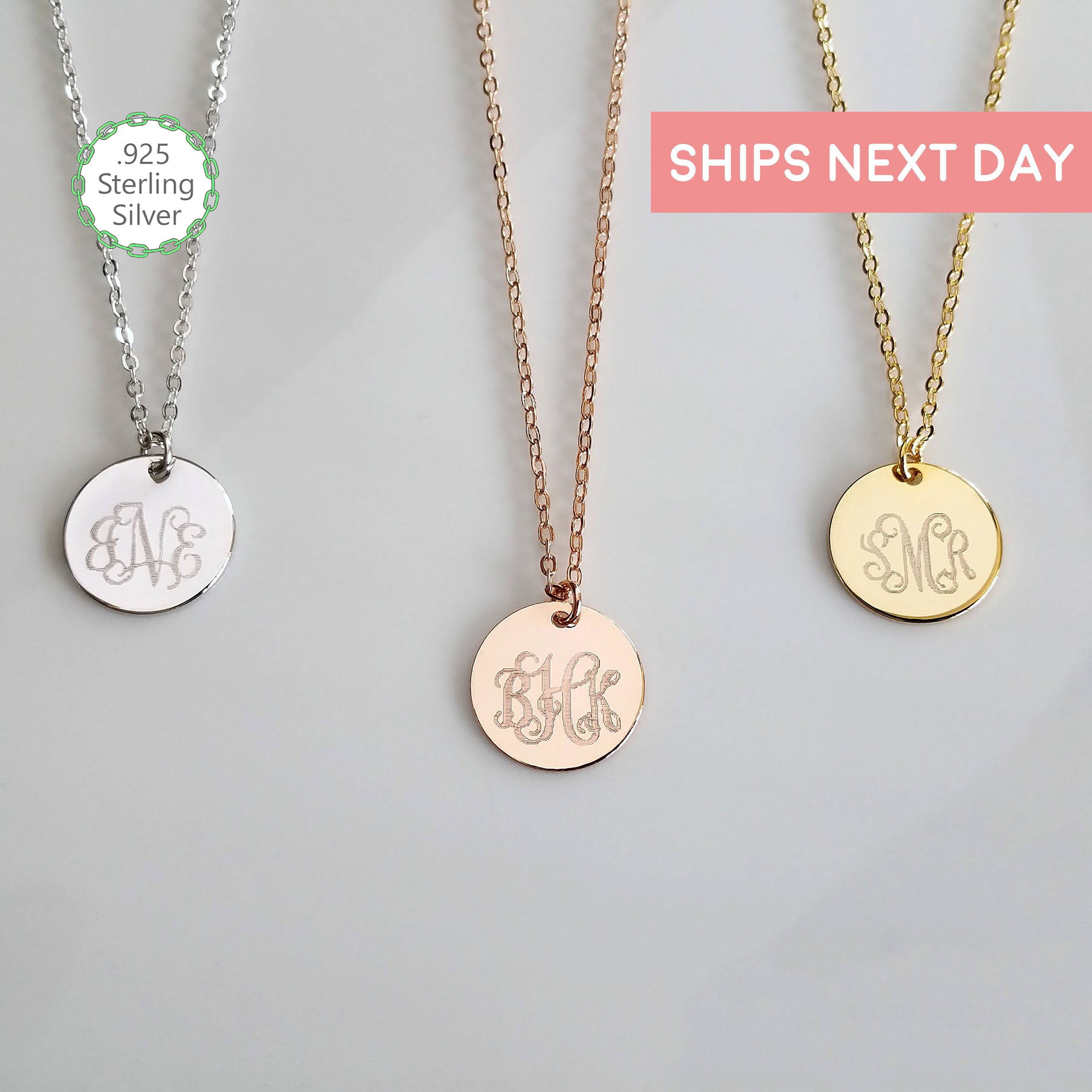 Initial 925 Sterling Silver Charm Necklace Monogram Necklace 