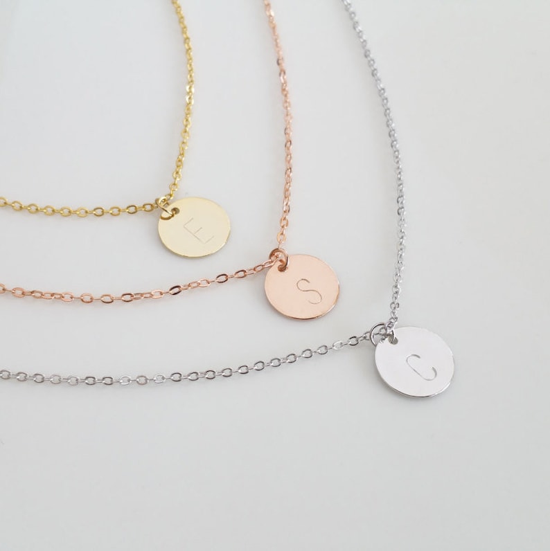 Disc Initial Necklace Dainty Disc Necklace Gold Initial Etsy