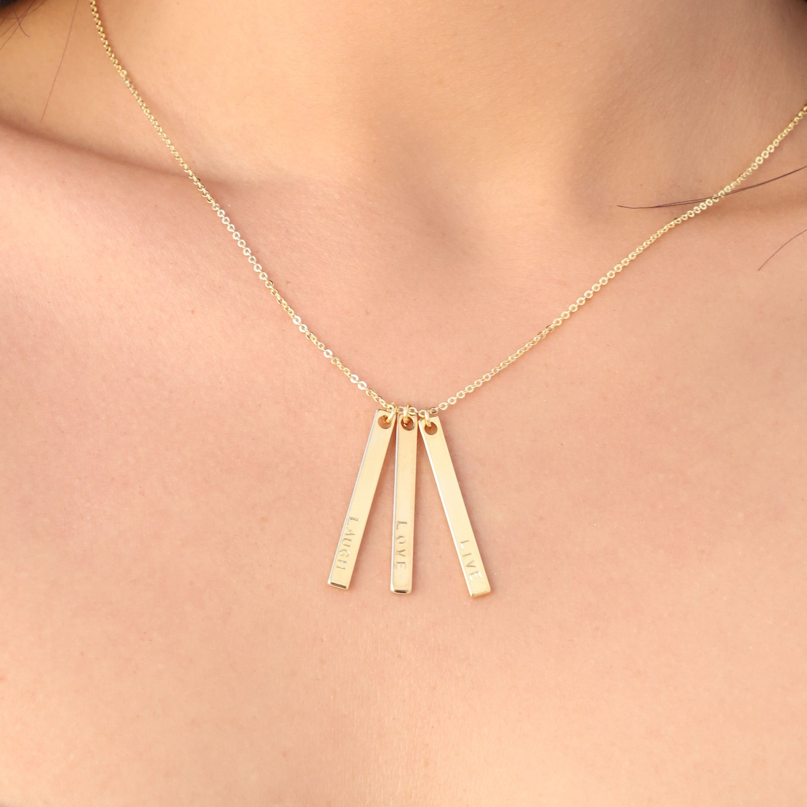 Vertical Bar Necklace Personalized Necklace Gold Name Necklace Etsy