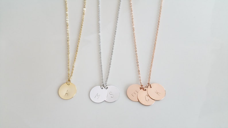 Silver Letter Disc Bridesmaid Gift Christmas Gift Minimalist Necklace Monogram Disc Rose Gold Disc Personalized Initial Charm Necklace