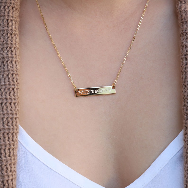 Gold Bar Necklace Custom Bar Necklace Personalized Name Etsy