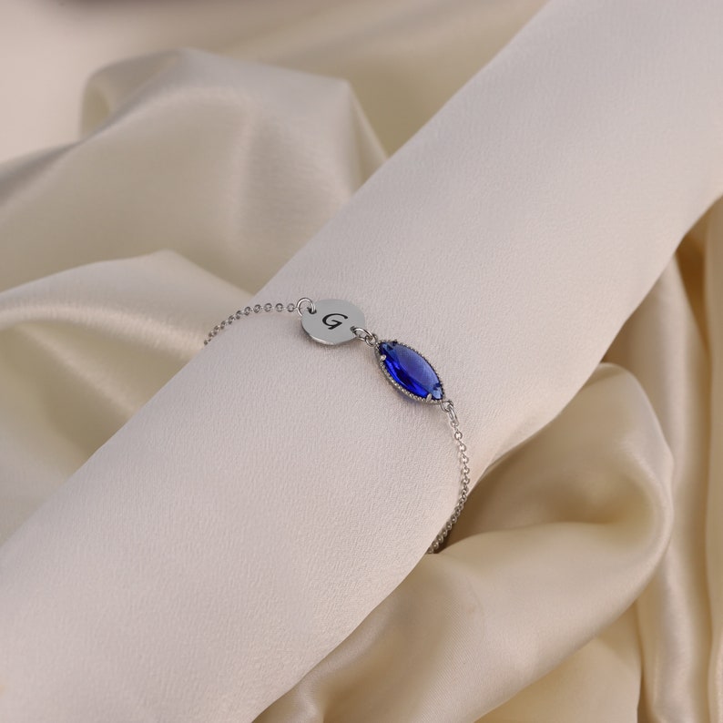 Delicate & Handcrafted: Personalized Birthstone Bracelet with Initial Gift for Her DD12ST11/32-1-10 Silver plated