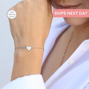 Tiny silver heart bracelet Gold dainty Personalized Heart bracelet Rose gold Charm Bracelet minimalist Initial bracelet sister gift S+H1