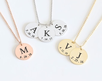 Personalized Initial Date Disc Necklace: Custom Family Keepsake