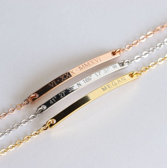Personalized ID Bracelet For Women - Custom Engraved Name Bar In Silver, Gold Or Rose Gold