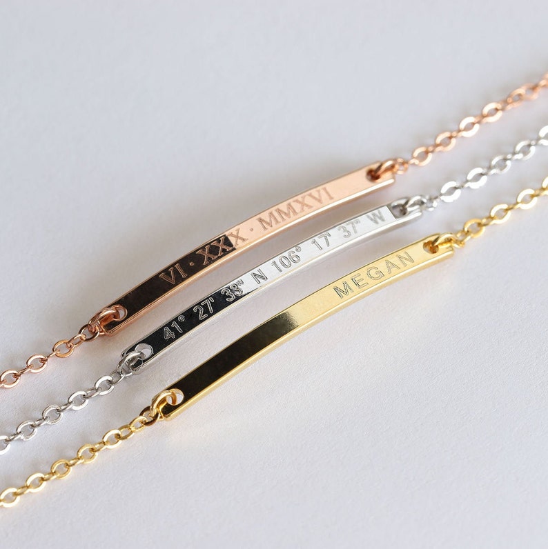 Personalized Bracelet for Women Gold Bar Bracelet Custom Initial Bracelet Friendship Custom Bracelet Personalized Name Bracelet T32-3.5 image 2