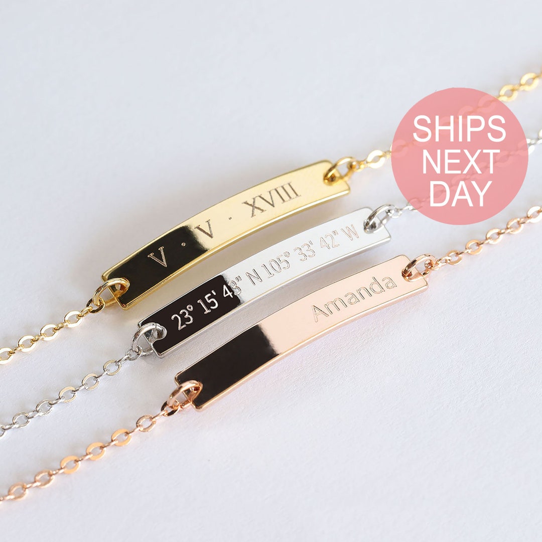 Custom Gold Bar Bracelet Rose Gold Bracelet Engraved Etsy