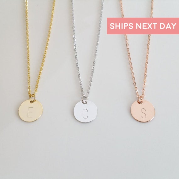 Disc Initial Necklace Dainty Disc 