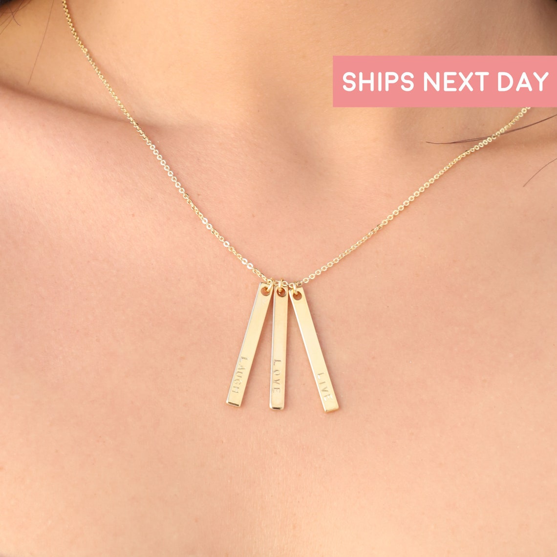 Vertical Bar Necklace Personalized Necklace Gold Name Necklace Etsy
