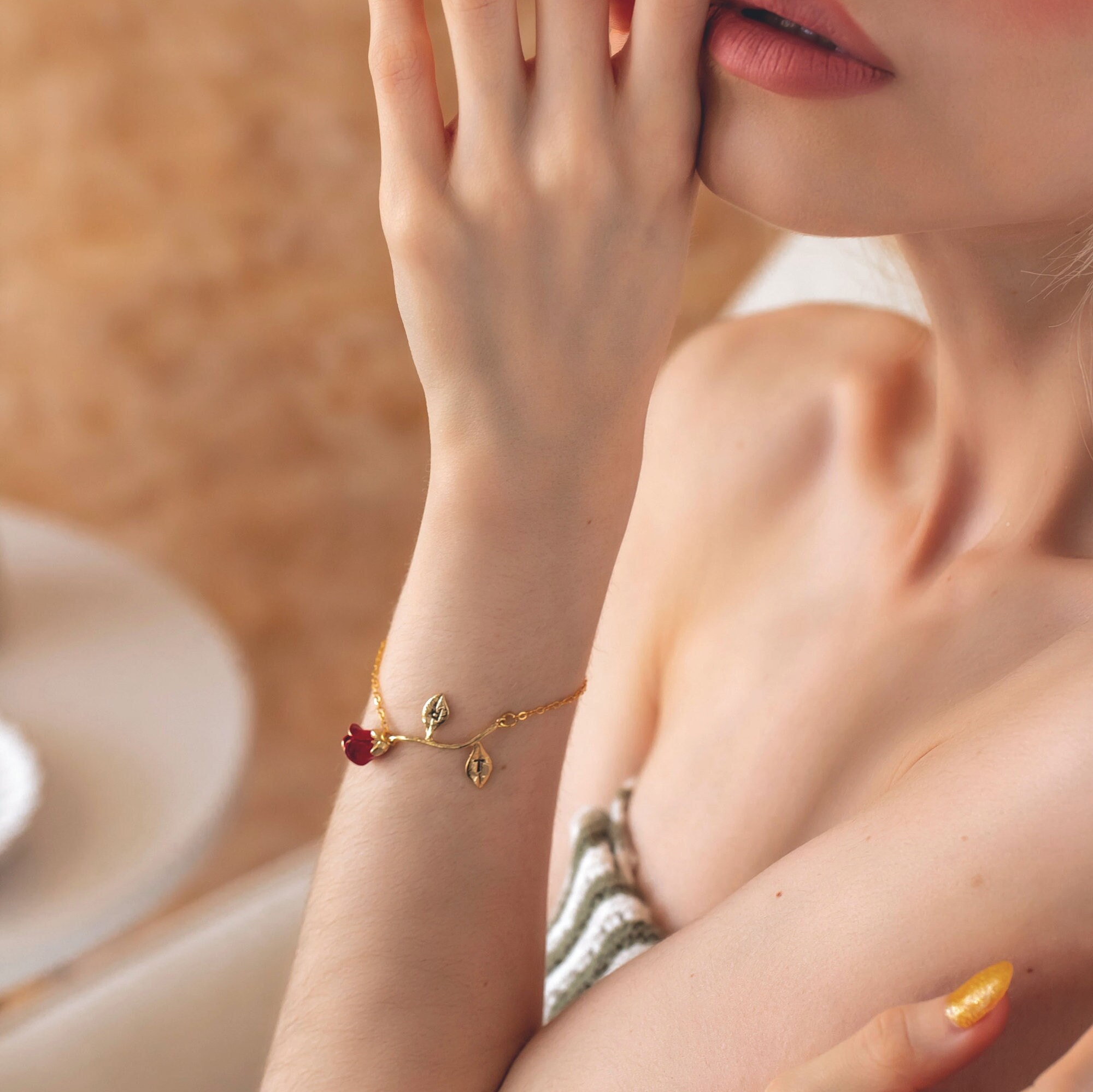 ブレスレット Hei crystal flowers bracelet 4BFT649 Custom Rose Bracelet Personalized Flower Bracelet Mom Gift