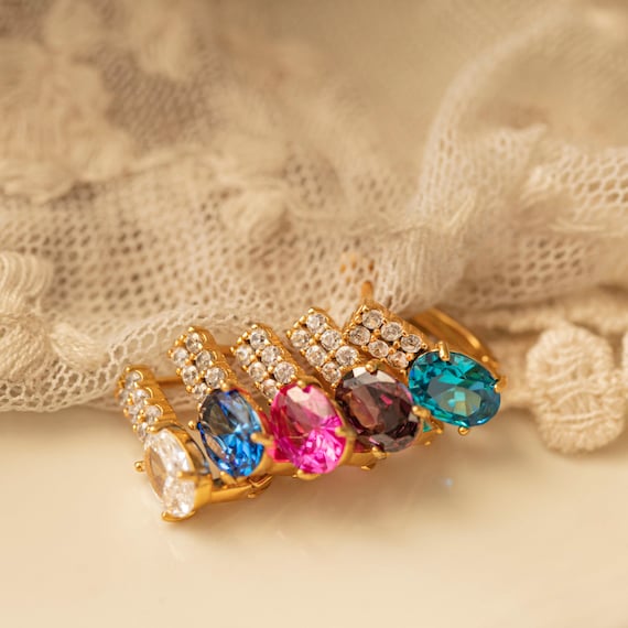 Custom Birthstone Huggie Earrings: Personalized Gemstone Jewelry