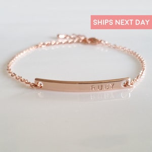 Personalized Rose Gold Bar Bracelet, Dainty Custom Name Bracelet for Women, Christmas Gift -T32-3.5