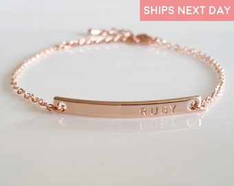 Personalized Rose Gold Jewelry Rose Gold Personalized Bracelet Dainty Bar Bracelet Rose Gold Custom Bracelet Women Christmas Gift-T32-3.5