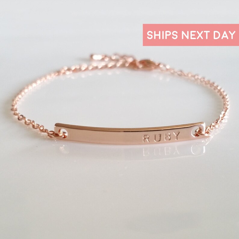 Personalized Rose Gold Jewelry Rose Gold Personalized Bracelet Dainty Bar Bracelet Rose Gold Custom Bracelet Women Christmas Gift-T32-3.5 