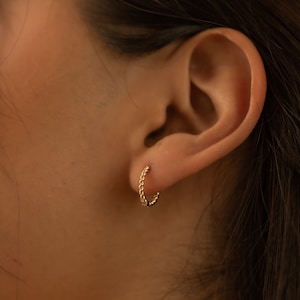14K Gold Twist Hoop Earrings – Minimalist Stacking Huggies, Dainty Everyday Jewelry Gift for Her