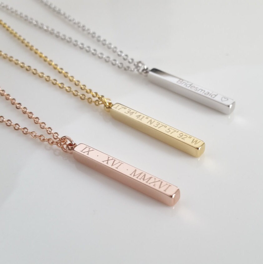 chain 18 inch Sterling Silver Personalized 4 Sided Vertical Bar Necklace Custom Made Any Name Pendant chain 18 inch Sterling Silver Personalized 4 Sided Vertical Bar Necklace Custom Made Any Name Pendant