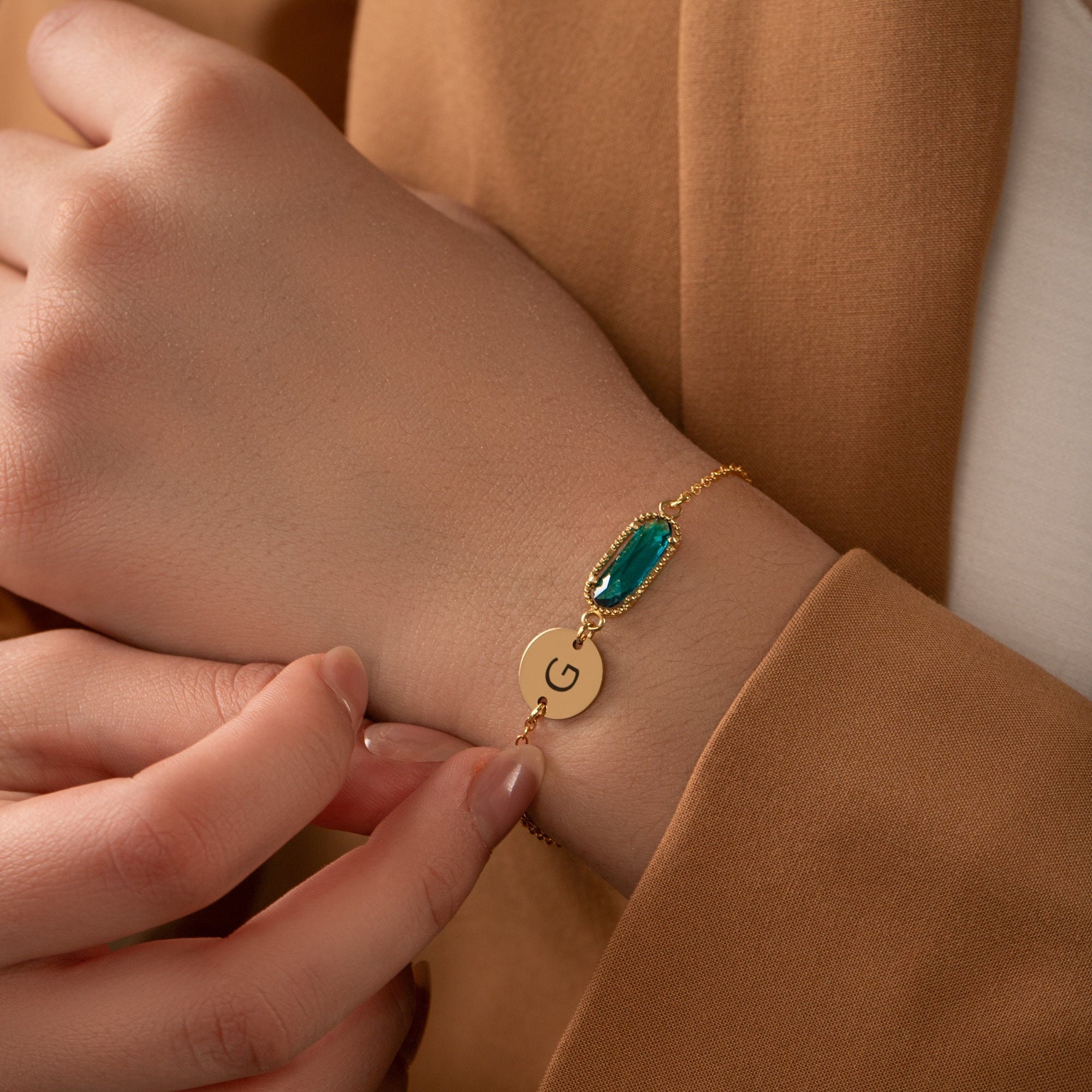 Personalized Birthstone Bracelet With Initial Custom Gift Bracelet Birthday Gift for Girlfriend MDD12ST10 32 1 15 Etsy