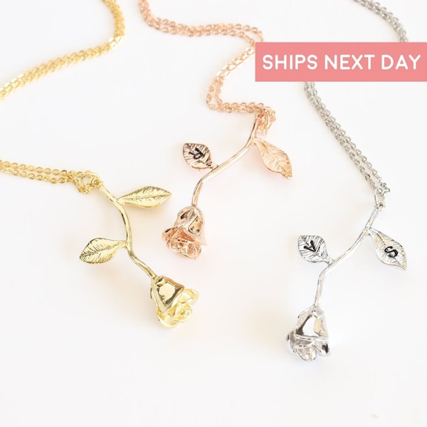 Personalized Rose Pendant Necklace: Beauty and The Beast Inspired