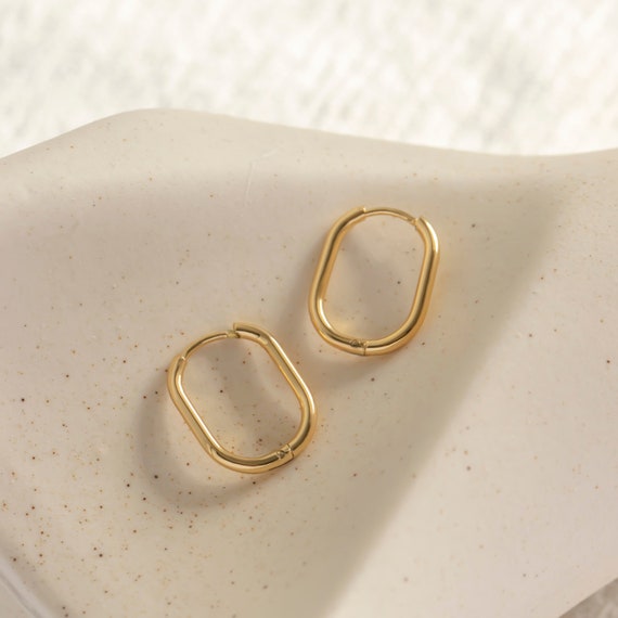 Orecchini A Cerchio Quadrati Luxval Placcati Oro 14k - Piccoli Ovali Minimal 16x19mm - Ipoallergenici Senza Nichel