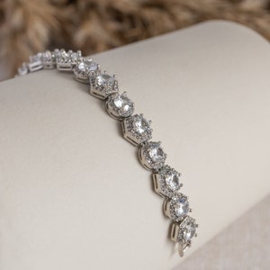 Silver Plated bracelet with CZ stones Perfect Gift for Women Everyday Jewelry Trendy Minimalist Jewelry BR/56-1-16/B1WT image 6