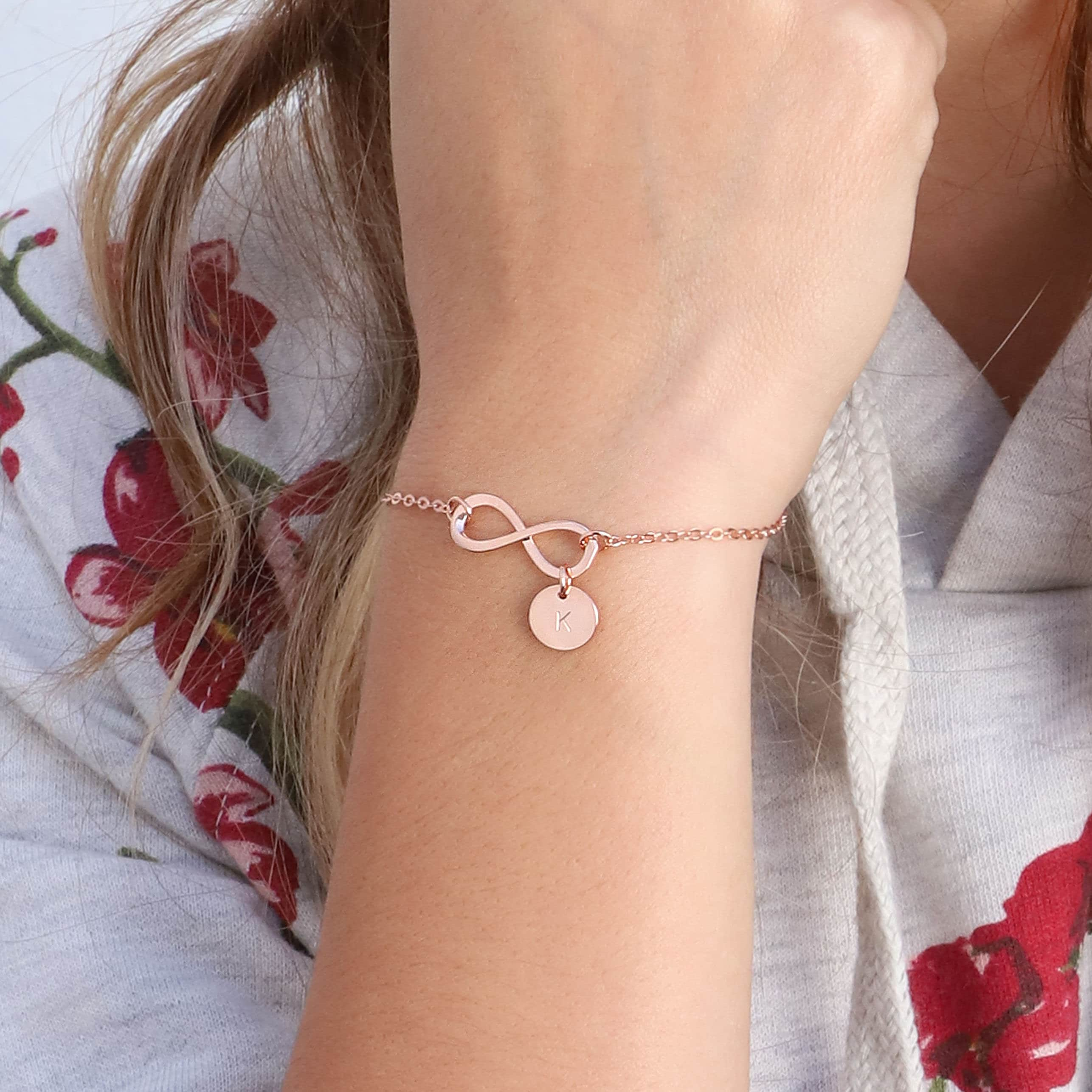 Brass 18k Rose Gold Infinity Chain Bracelet For Women  ZIVOM