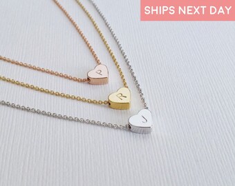 Sterling Silver Heart Initial Necklace  Bridesmaids Gift Long Distance Friendship Personalized Dainty Friendship Necklace Wedding Gift -H1