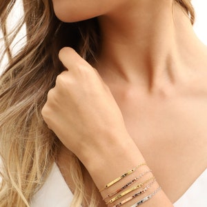 Personalized Bracelet for Women Gold Bar Bracelet Custom Initial Bracelet Friendship Custom Bracelet Personalized Name Bracelet T32-3.5 画像 3