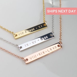 Personalized Necklace Custom Necklace Bridesmaid Gift Roman Numerals Bar Necklace Personalized Gift Gold Necklace Personalized Jewelry-T30-5