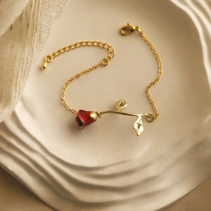 Custom Rose Bracelet Personalized Flower Bracelet Mom Gift Beauty And The Beast Jewelry -REDRZ
