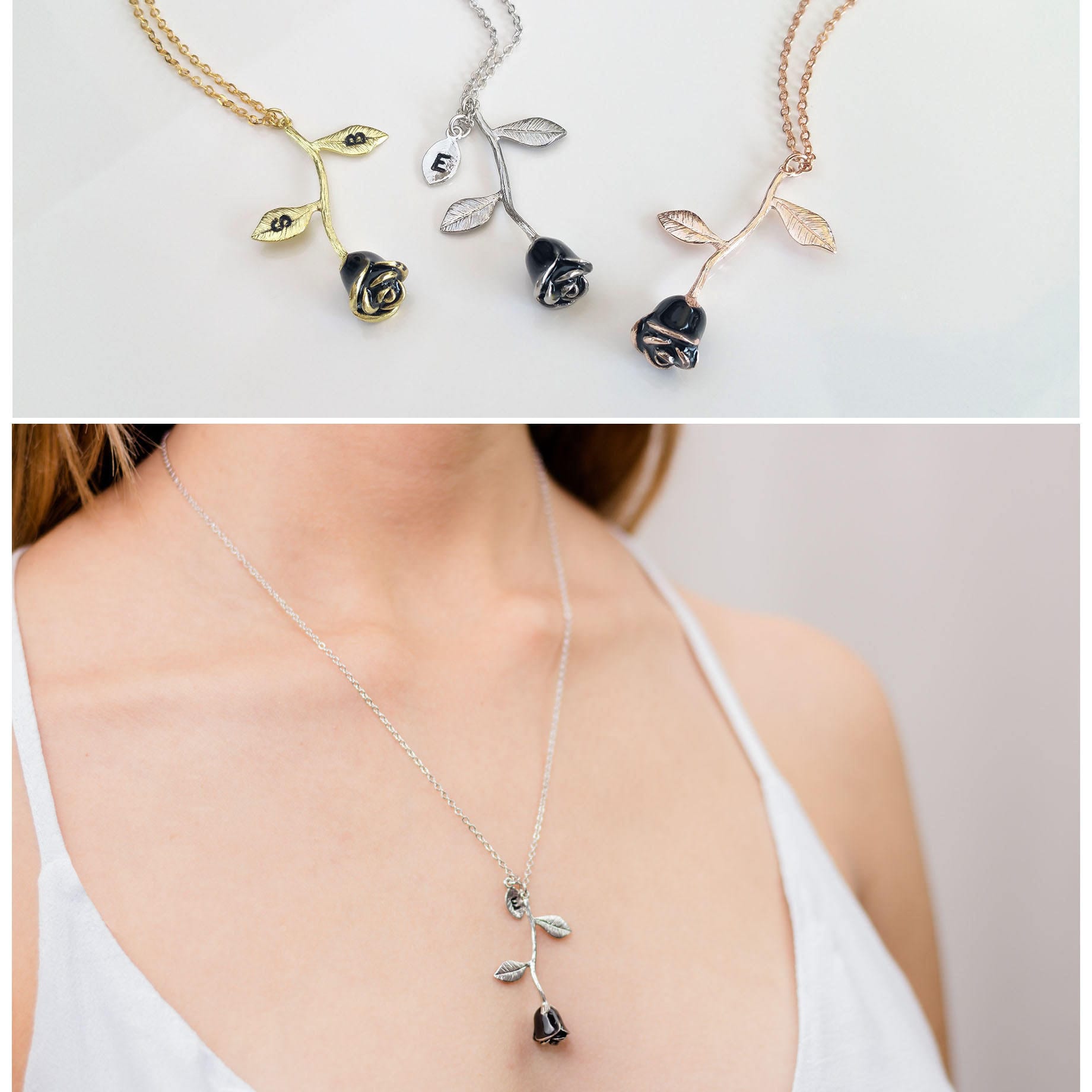 Rose gold and black necklace Clearance