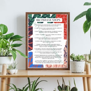 Twelve Steps Poster, Twelve Steps AA Poster, Twelve Steps Al-Anon Alateen Poster, 12 Steps Poster (swirls)