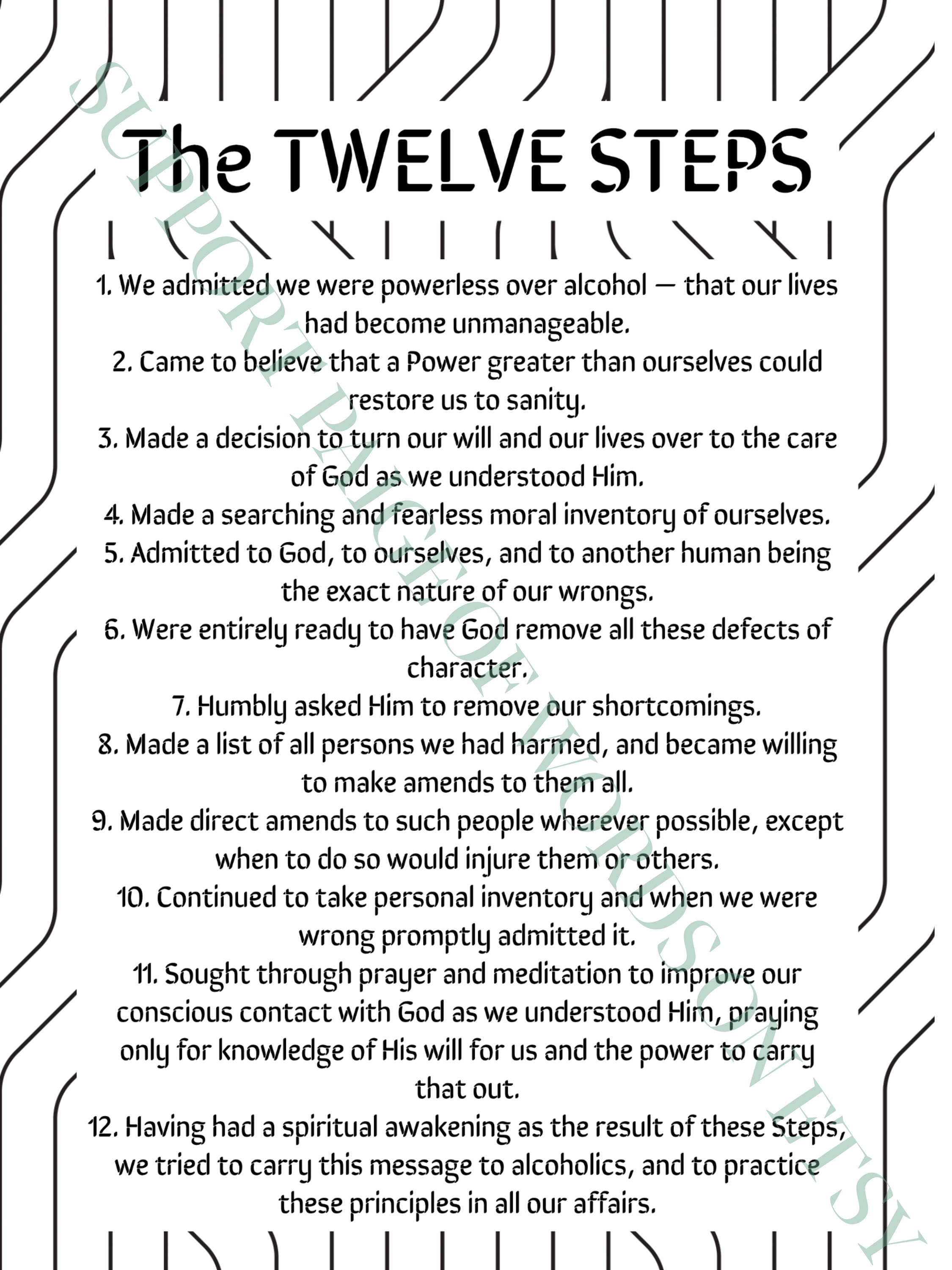 Twelve Steps Poster, Twelve Steps AA Poster, Twelve Steps Alanon