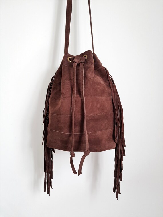 tan suede bucket bag