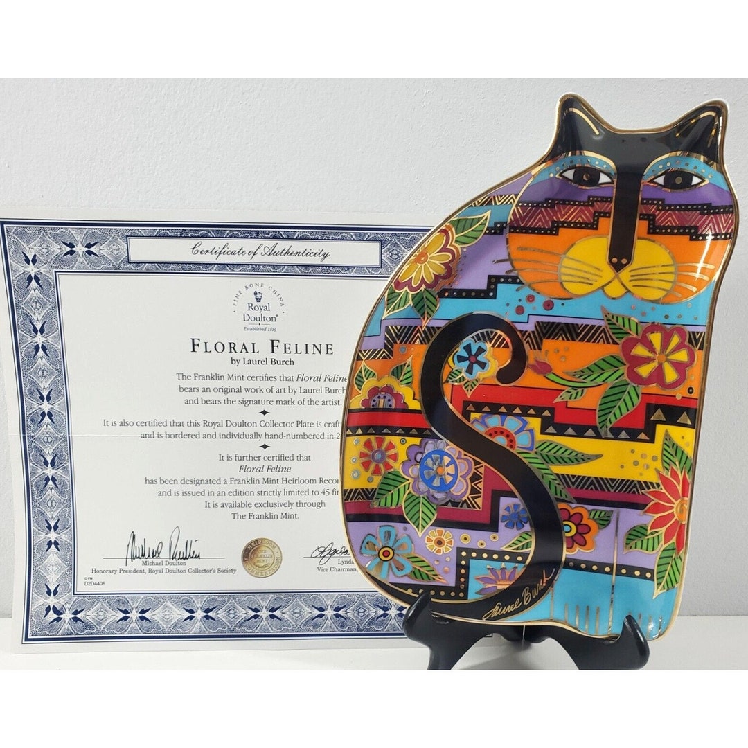 Laurel Burch Royal Doulton Franklin Mint Plate Cat Dish Floral Feline W ...