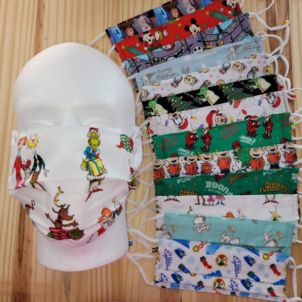 Christmas Character Handmade Cloth Face Mask | 100% Cotton | Adjustable | Filter Pocket | Machine Washable-Dryable