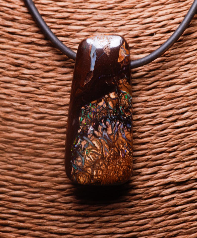 Boulder Matrix Opal Pendant on Cord, Australian Stone Necklace