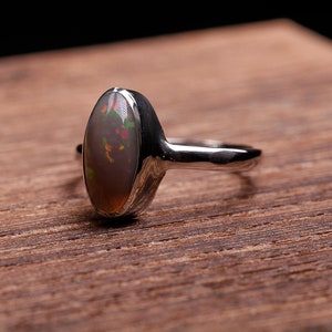 Dark Opal Silver Ring, Size US6.5 - Coober Pedy Opal, Slender band, Sterling Bezel Ring 925 - Australian Real Opal, Solid image 4
