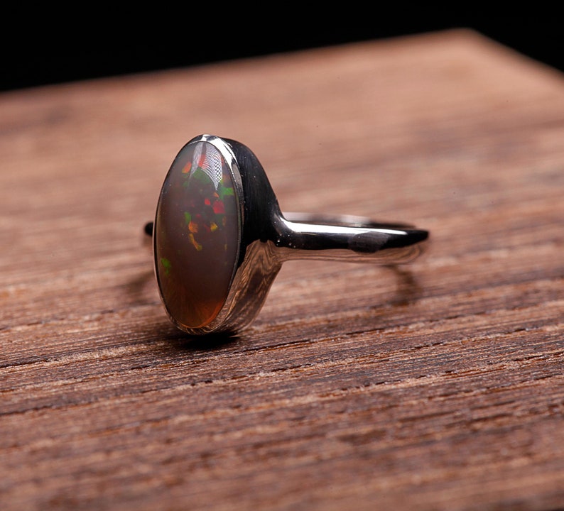 Dark Opal Silver Ring, Size US6.5 - Coober Pedy Opal, Slender band, Sterling Bezel Ring 925 - Australian Real Opal, Solid image 4