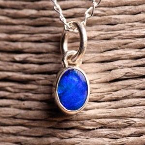 Blue Opal Necklace - Doublet set in Sterling Silver, Blues and Greens, Pendant Necklace Chain 925 -  Natural Australian Real Opal