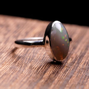Dark Opal Silver Ring, Size US6.5 - Coober Pedy Opal, Slender band, Sterling Bezel Ring 925 - Australian Real Opal, Solid image 5
