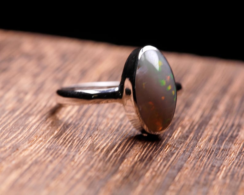 Dark Opal Silver Ring, Size US6.5 - Coober Pedy Opal, Slender band, Sterling Bezel Ring 925 - Australian Real Opal, Solid image 5