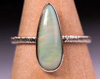 Natural Opal Ring, Soft Yellows Oranges, White Cliffs  2.1ct, US6.5 -  Sterling Silver Bezel Brushed Ring 925 - Natural Australian Real Opal