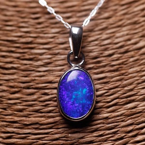 Opal Pendant Necklace, Blue Ocean Colours Doublet/Inlay, Oval, Sterling Silver Pendant Necklace Chain 925 -  Australian Opal
